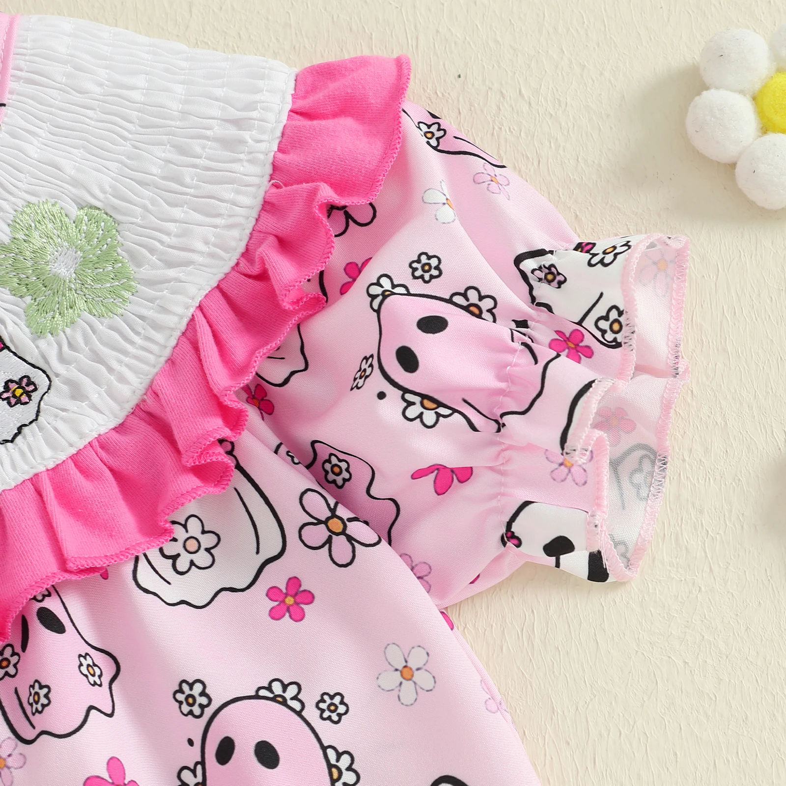 VISgogo-body para niña recién nacida, pelele con estampado de fantasma y cuello redondo de manga corta con diadema con lazo, ropa de Halloween - imagen 5