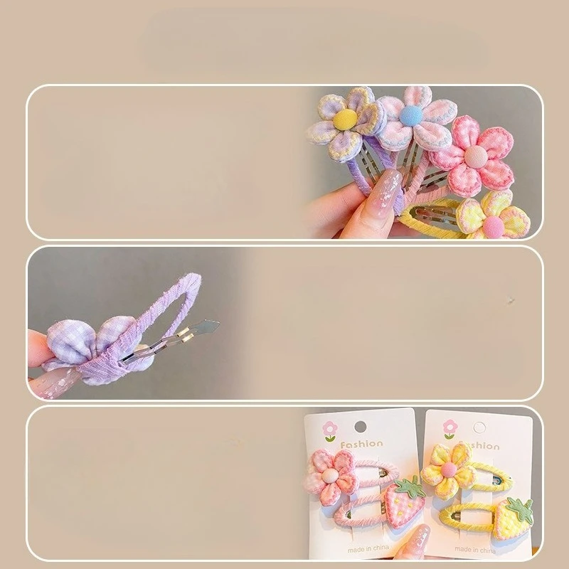 2 unids/set de pinzas para el pelo de bebé con flor de fresa, Clips a presión de dibujos animados bonitos para niñas, pasadores infantiles de agarre suave para pinzas BB para cabello fino - imagen 4