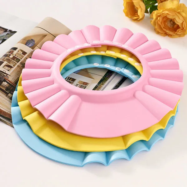 Gorro de ducha de bebé impermeable de Eva azul ajustable para protección de lavado de cabello de baño ultraligero 80 ° C Resistente al calor Adecuado - imagen 4