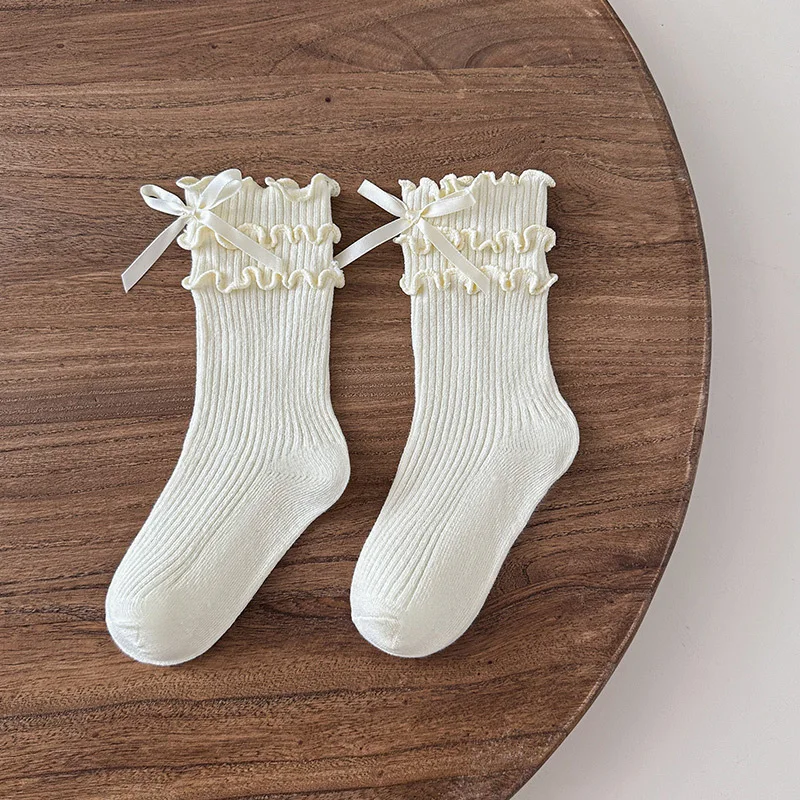 Calcetines de algodón con encaje y lazo para niña – Primavera/otoño - imagen 5