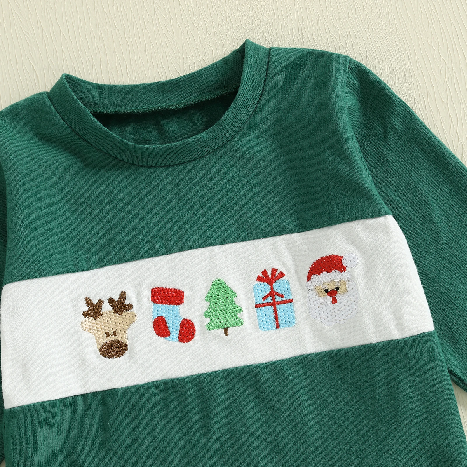 VISgogo Conjunto de 2 piezas de traje navideño para bebé de 1 a 4 años, jersey de manga larga con cuello redondo bordado y pantalones a cuadros - imagen 3