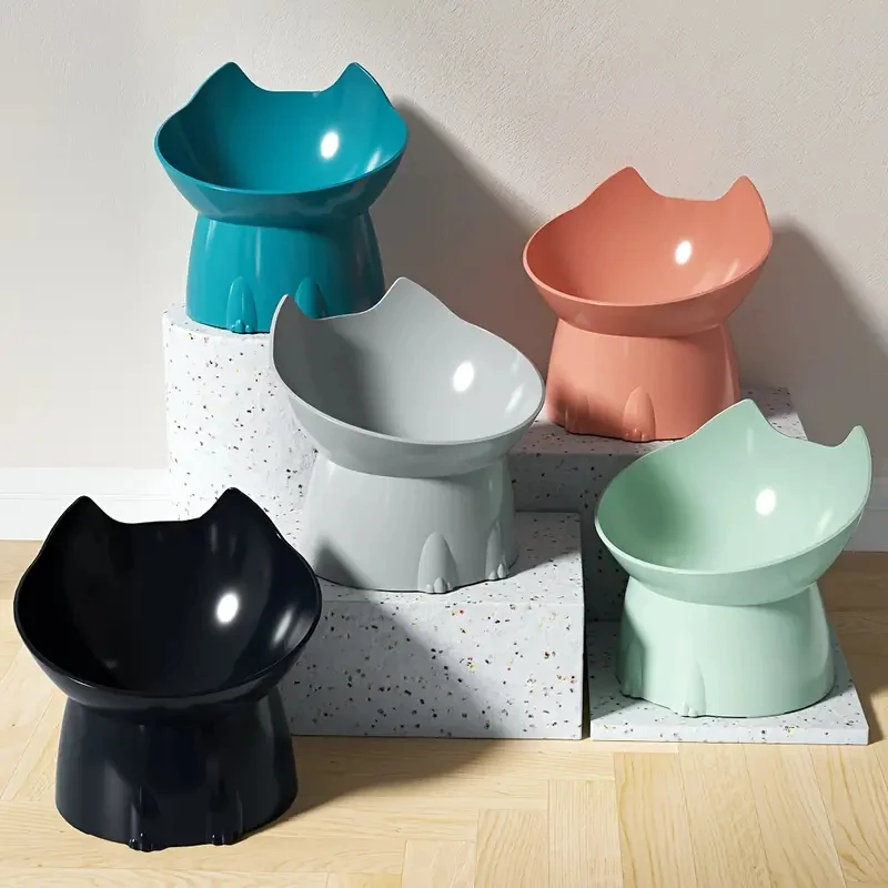 Plato elevado para gatos con protección de cuello – Tazón antivuelco