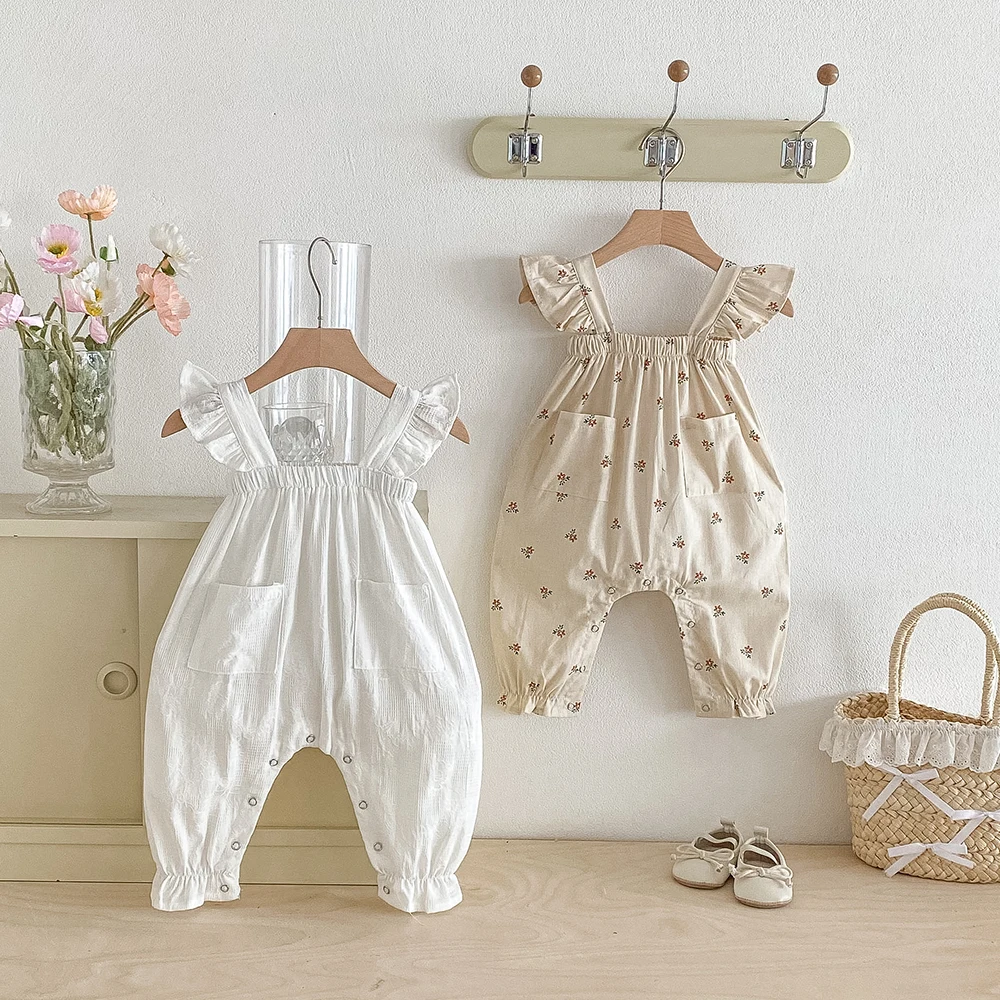 Mono pelele floral con encaje y volantes para niña – Primavera verano - imagen 2