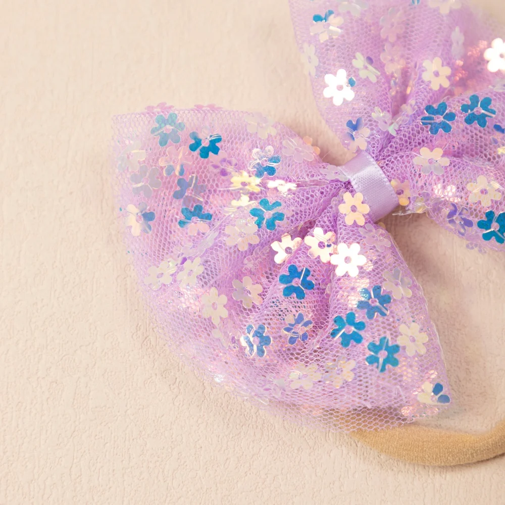 5 unids/set nuevo agradable arco banda para el cabello Color caramelo malla lentejuelas arco diademas para recién nacidos niñas lindos sombreros para niños - imagen 4
