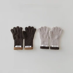 Guantes de invierno para niños y niñas con franjas coloridas y 5 dedos