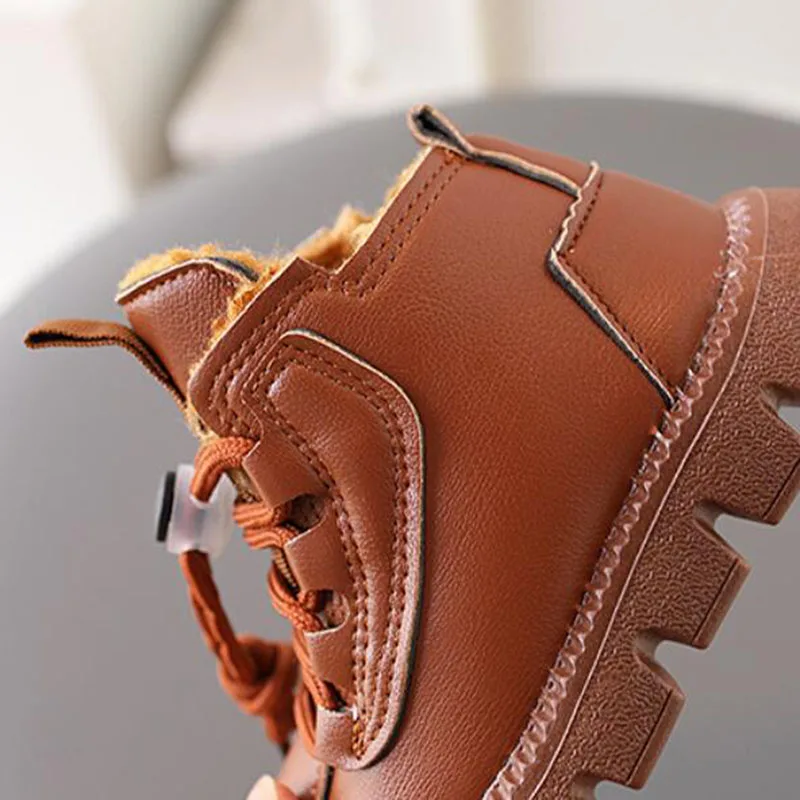 Nuevos zapatos de algodón para niños de invierno, botas de nieve gruesas y cálidas para niños, Color sólido, antideslizantes para estudiantes al aire libre - imagen 5