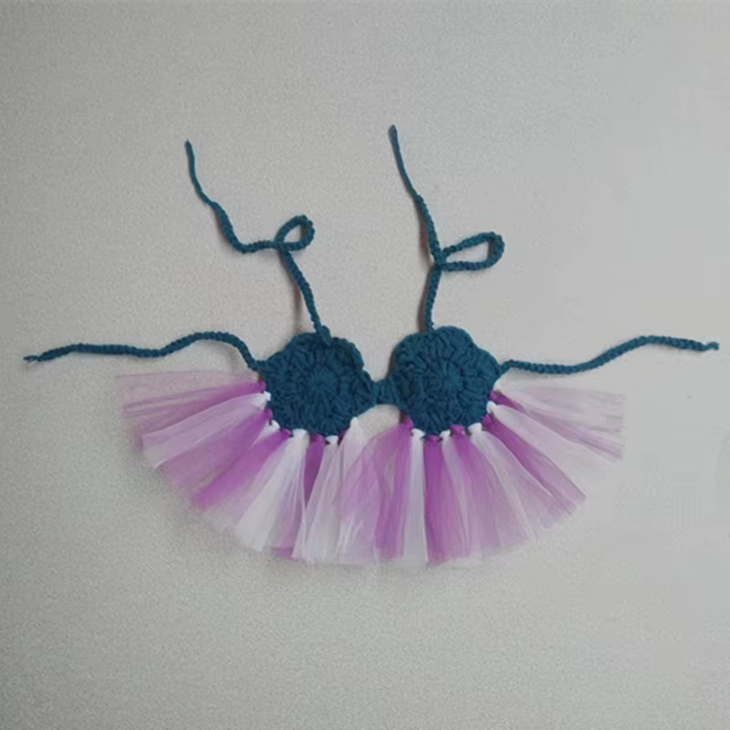 Traje de sirena con perlas tejidas para sesión de fotos de recién nacida - imagen 2
