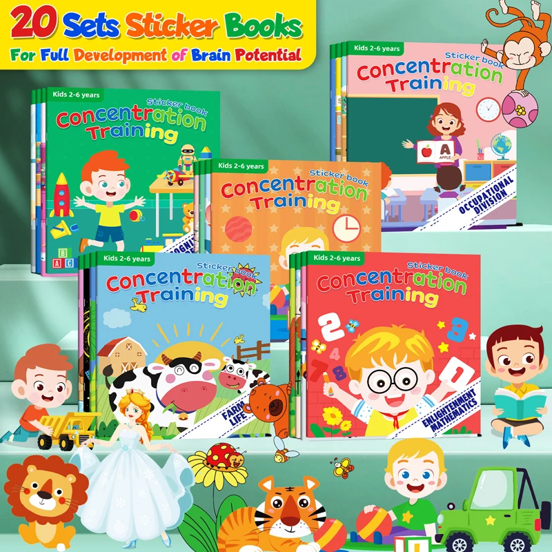 Juego de libros de pegatinas de 10/20 piezas, juego de rompecabezas DIY de escena múltiple, juguetes educativos Montessori para bebés, juguetes clásicos de aprendizaje para niños - imagen 3