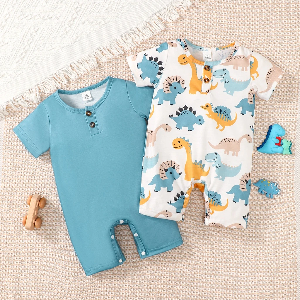 Pelele de 2 uds., ropa para bebé recién nacido, mono con estampado de dinosaurio de manga corta, mono informal de verano para niño de 0 a 24 meses - imagen 2