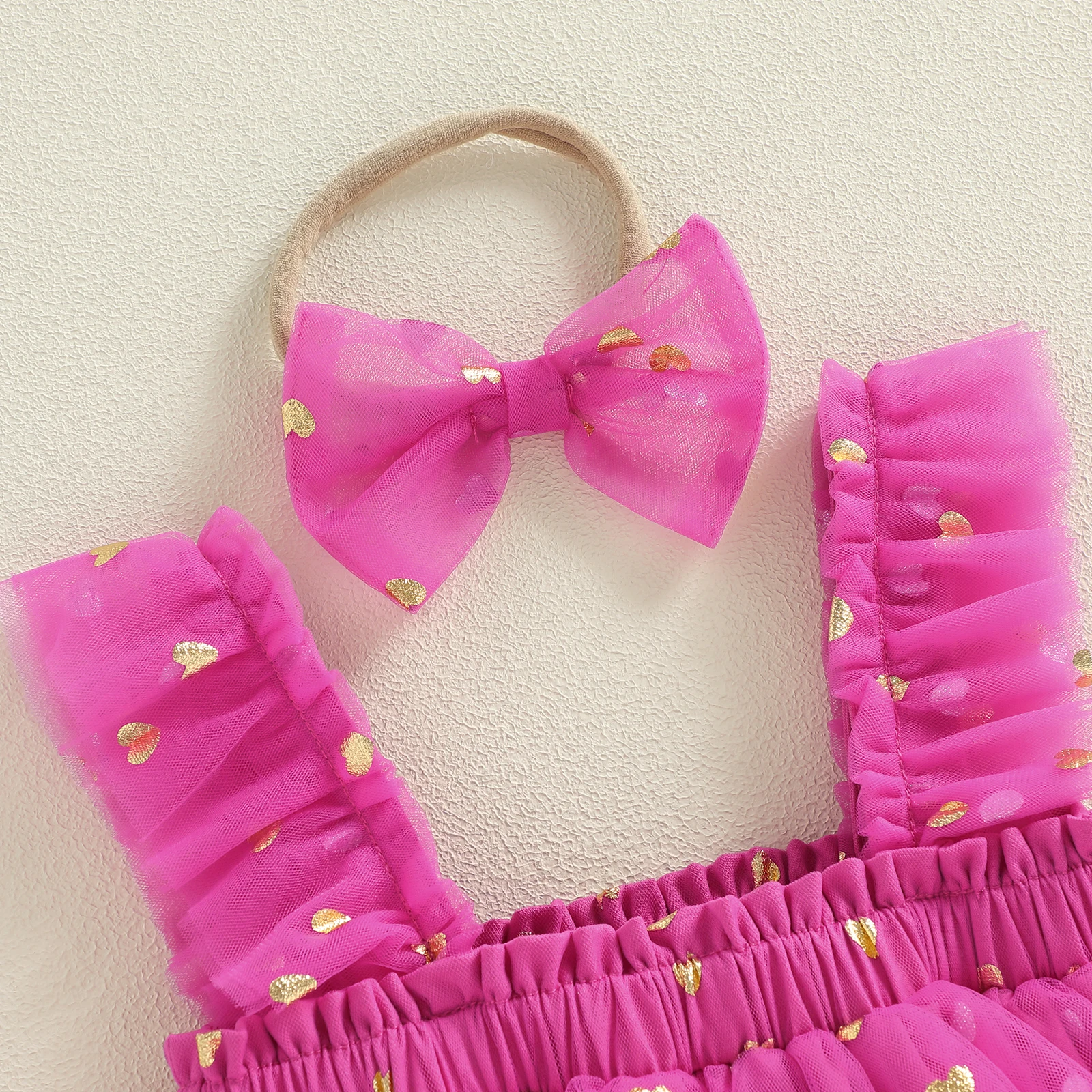 Tregren Vestido mameluco tul niña – San Valentín corazón purpurina - imagen 2