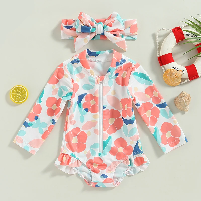 Bañador manga larga floral con diadema para niña – Verano - imagen 3
