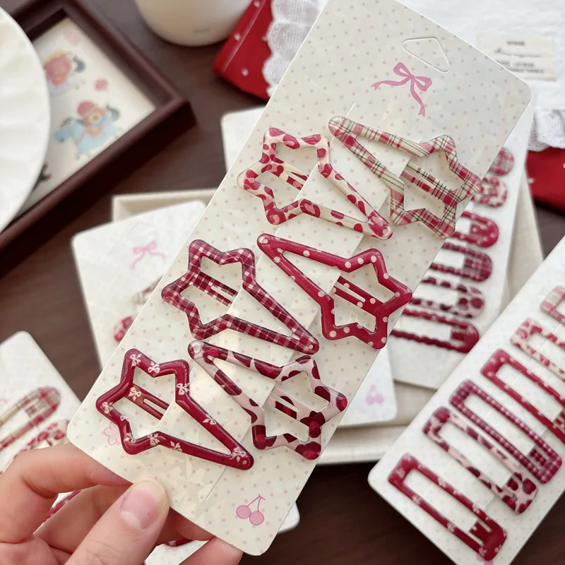 Pinzas de cabello rojas con estampado leopardo estrella para niñas - imagen 3