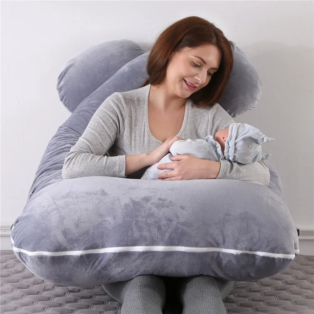 Almohada para embarazadas, almohada de terciopelo de cristal en forma de U para embarazo, soporte para la cintura, almohada para dormir lateral, núcleo corporal para embarazo - imagen 4