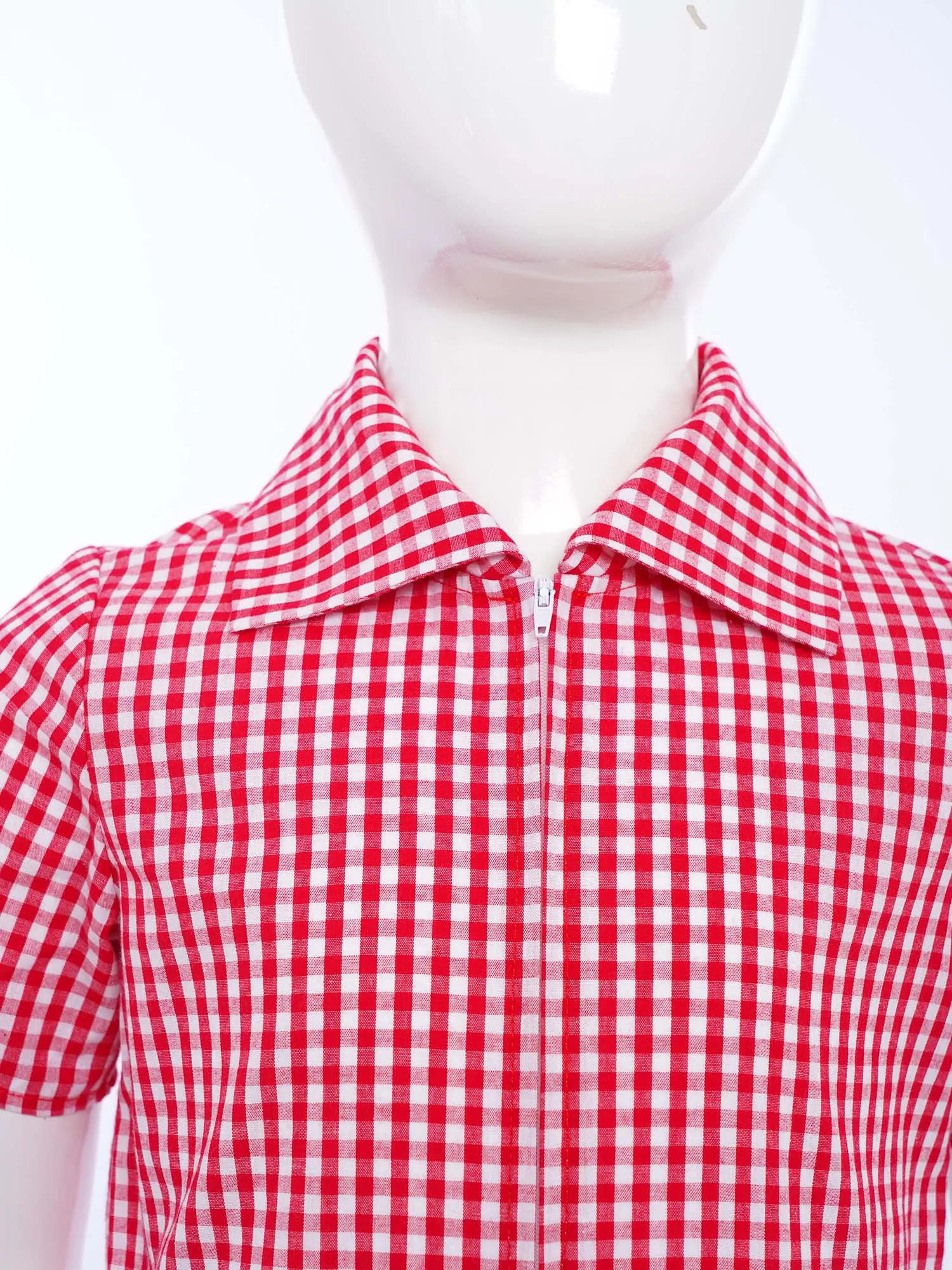 Uniforme escolar para niñas, mono informal a cuadros con cuello vuelto, mono de manga corta con cremallera frontal y bolsillos para uso diario - imagen 5