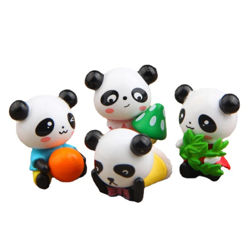 4 unids/set de adorno de modelo de Panda de plástico de dibujos animados, lindo Animal creativo, micropaisaje, juguete decorativo de escritorio