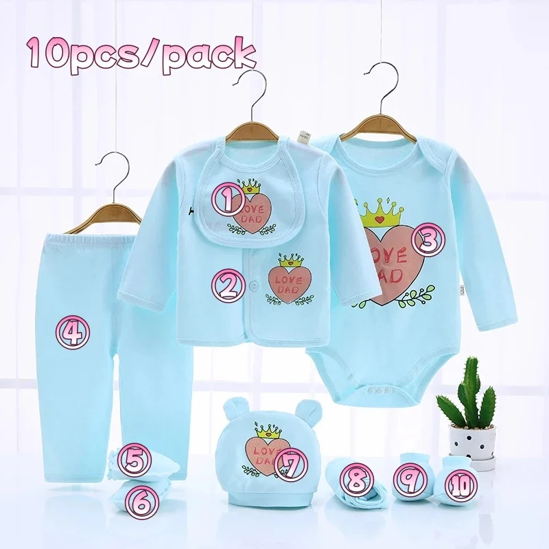 Monos y pantalones para recién nacidos, conjuntos de ropa, 10 unids/lote, ropa Unisex de algodón con dibujos animados para bebés y niñas, estampado de amor - imagen 2