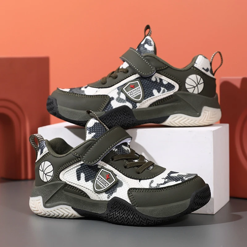 Venta caliente de zapatos de baloncesto para niños, zapatos deportivos antideslizantes para niños, zapatillas de baloncesto resistentes al desgaste para exteriores, zapatos de goma para niños