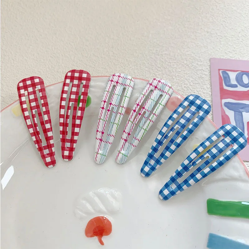 6 unids/bolsa de pinza para el pelo a cuadros de lunares, flequillo colorido para niñas, Clip LATERAL, pinza para el pelo rota para niños, tocado para peinar el cabello - imagen 4