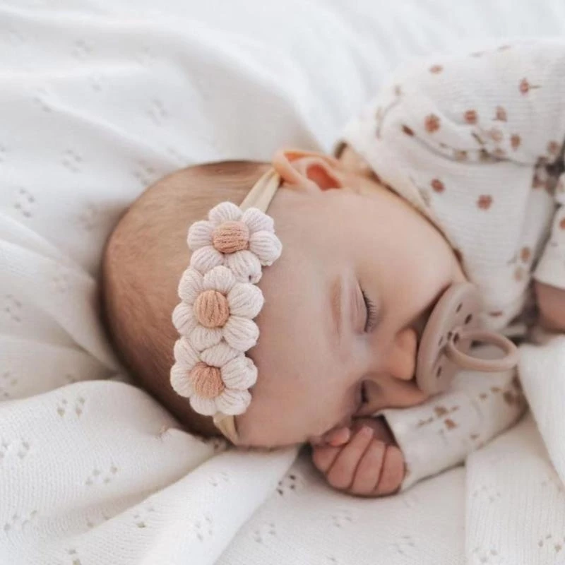 1 Uds. Diadema para niña, bonita banda elástica para el pelo para bebé, cabeza para recién nacido, diadema tejida con flores para niño, accesorios para niño - imagen 5