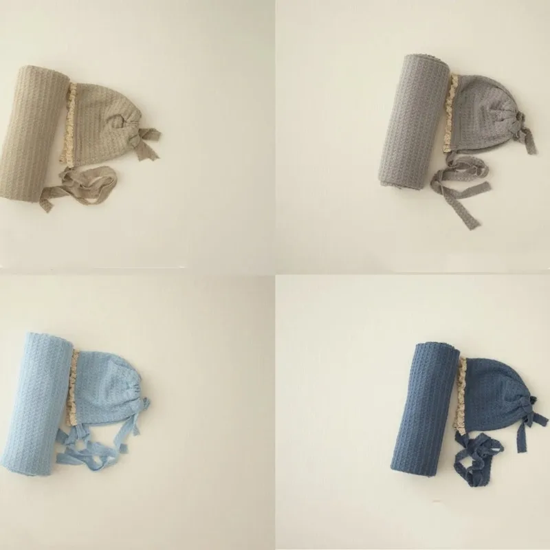 Gorro de punto para bebé, gorro de encaje para niño y niña, manta envolvente elástica, accesorios de fotografía para recién nacido, manta para sesión de fotos - imagen 4
