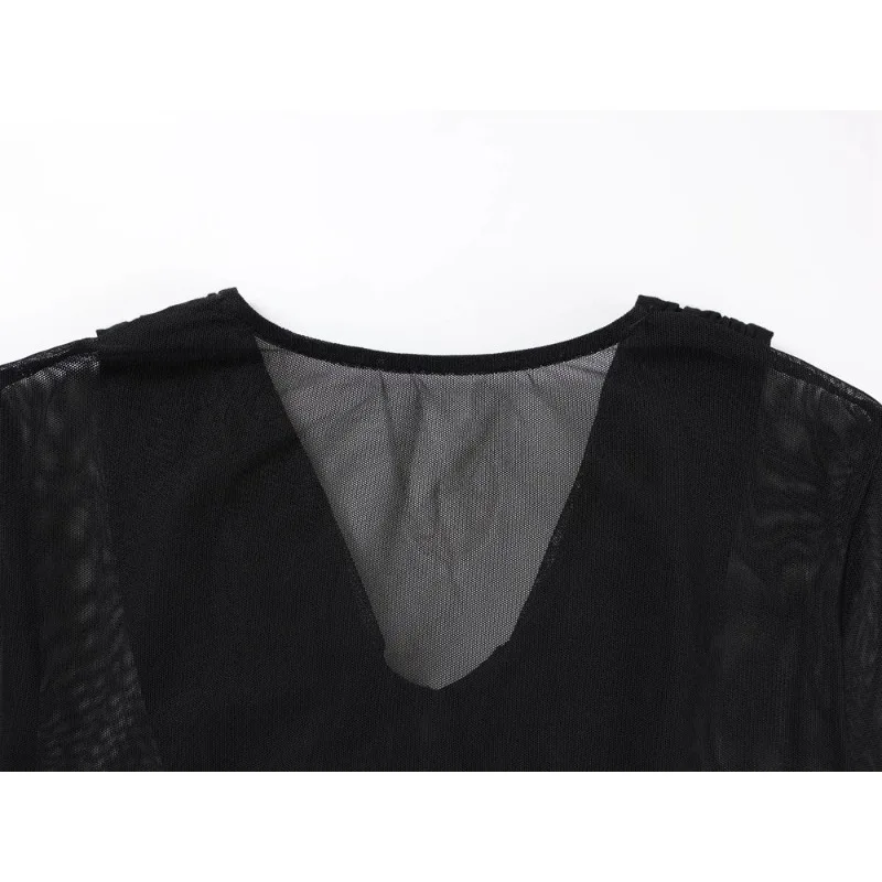 Vestido de maternidad negro transparente de manga larga ajustada - imagen 3