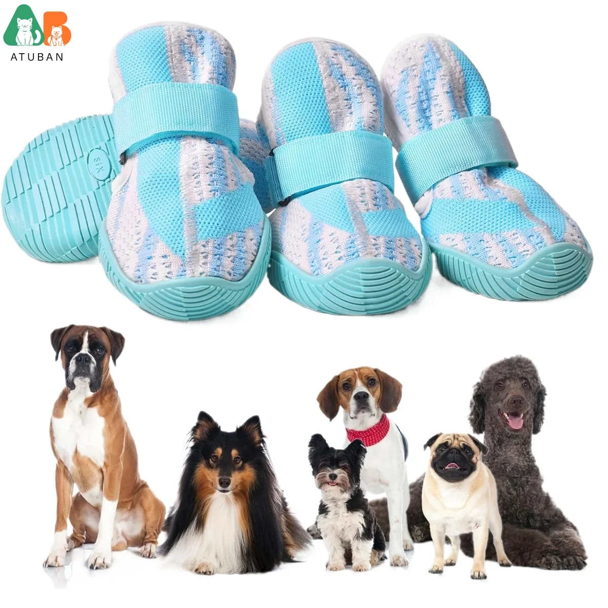 Zapatos para perros, botas para perros transpirables de malla para caminar, correr, senderismo, botines para perros con suela de goma robusta antideslizante suave, correas ajustables
