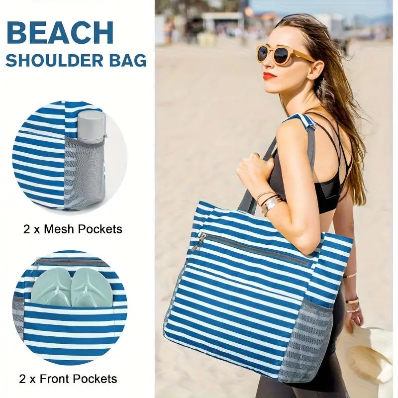 Nueva bonita bolsa de playa de gran tamaño, impermeable y a prueba de arena, plegable, de gran capacidad, portátil, bolsa de almacenamiento de mano - imagen 5