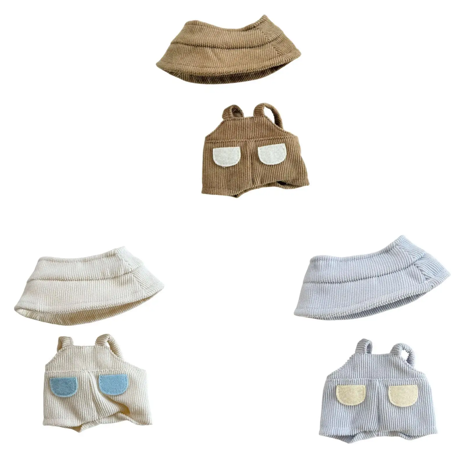 Plush Doll Rompers with Hat Decoration Hands on Cute Coordination Doll Outifits Photo Props for 5.91inch/6.69inch Doll for Kids