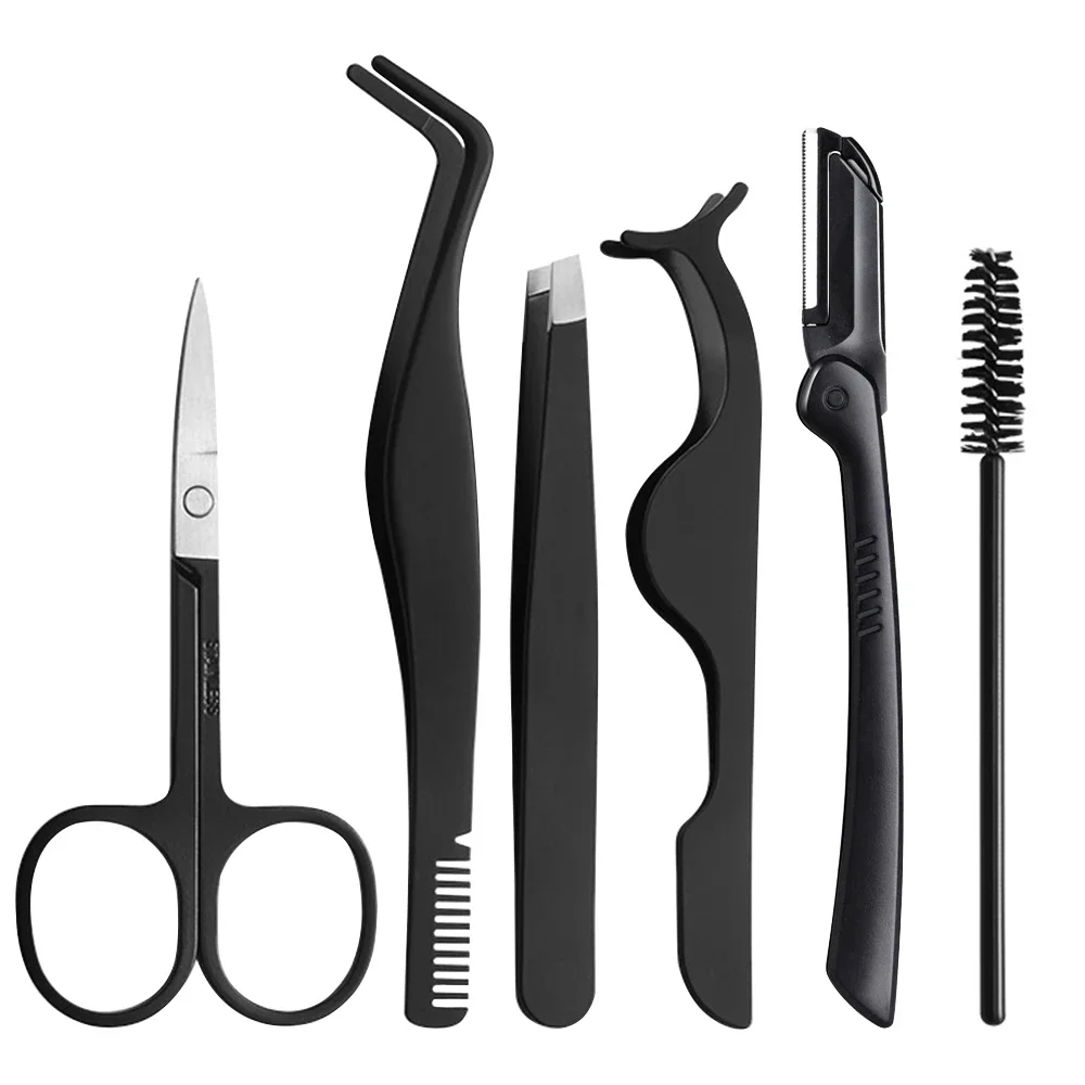 Pinzas para cejas, extensión de pinzas de punta curva, 1/6 Uds., juego de pinzas para pestañas, tijera con Clip de acero inoxidable, accesorios de maquillaje de belleza