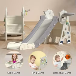 Tobogán plegable para niños con aro de baloncesto y anillas
