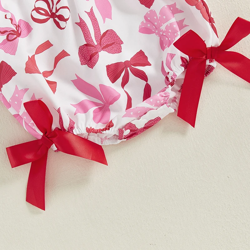 Suefunskry Body para niña con estampado de lazo bordado y letras, cuello redondo, manga corta, mameluco infantil - imagen 5