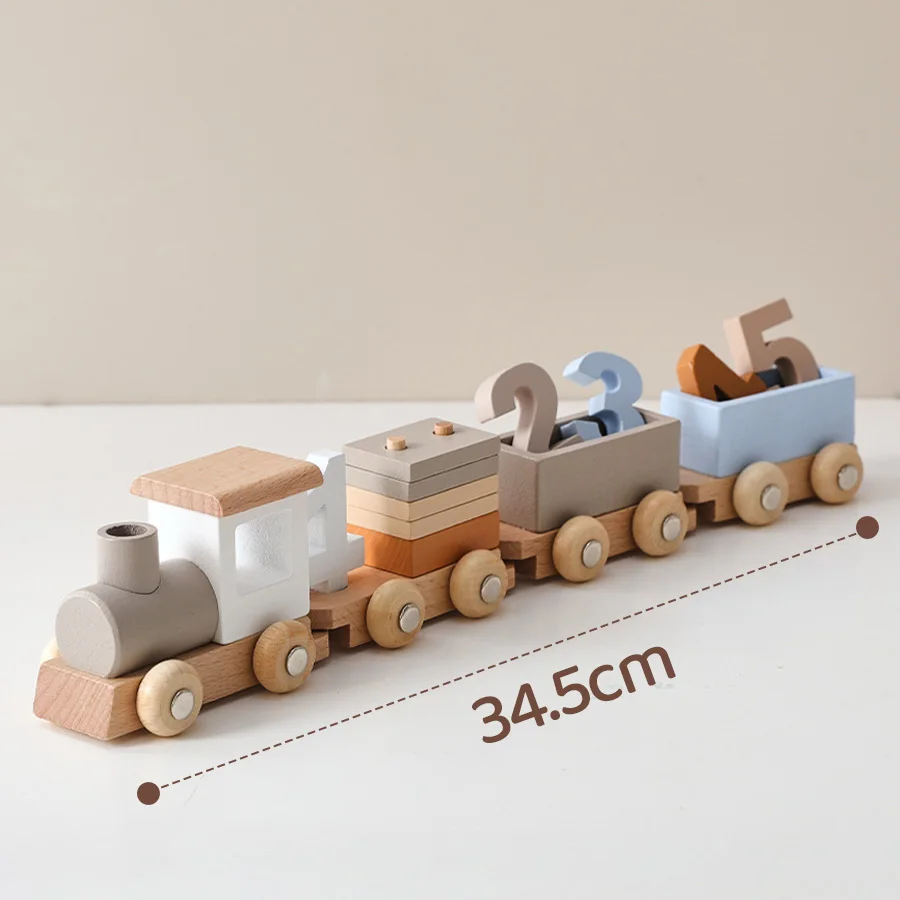 Juego de tren de madera Montessori para bebés, juguetes con números y bloques, juguete de tren, capacidad de cola práctica, regalo educativo para niños - imagen 2