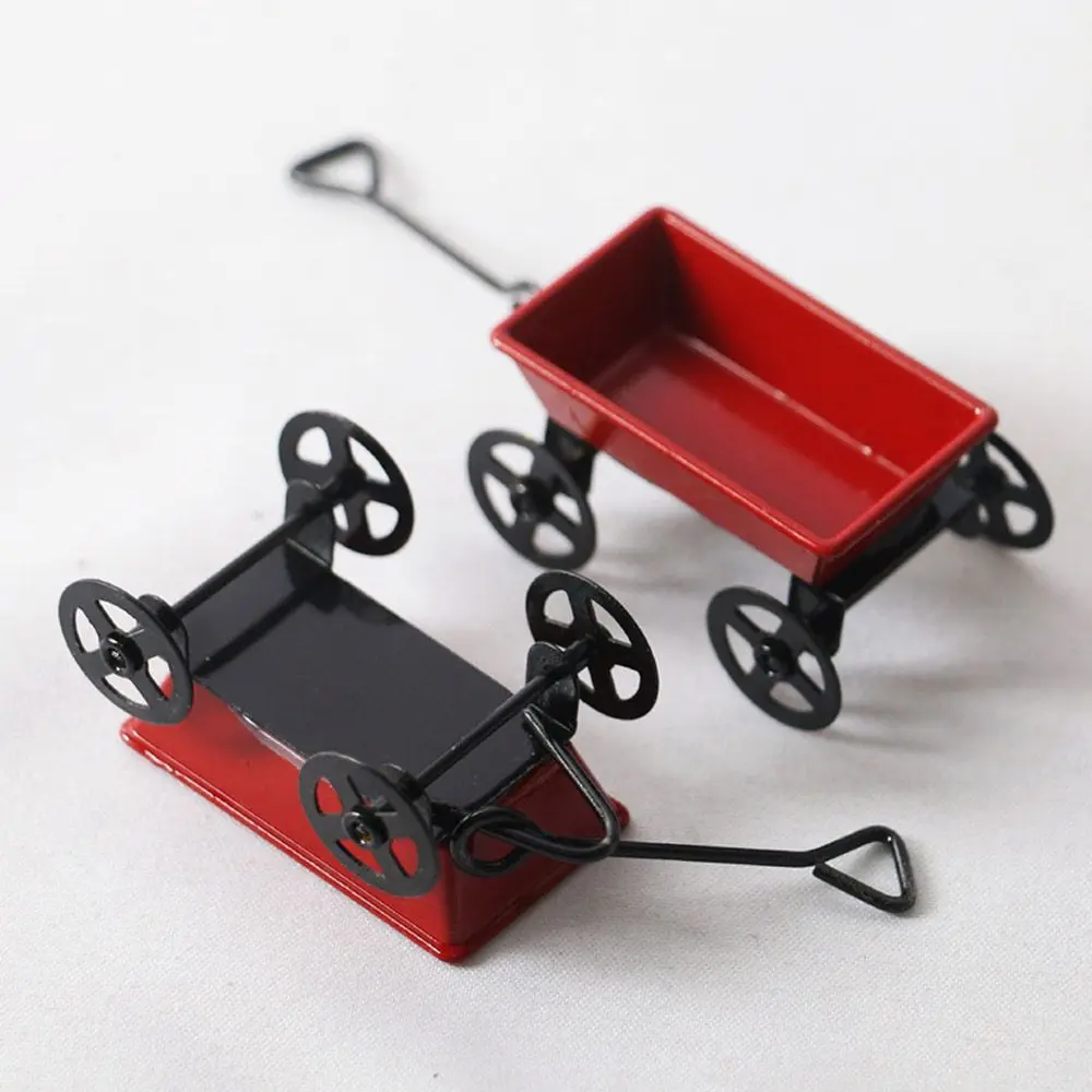 Mini carrito de jardín, casa de muñecas en miniatura de Metal rojo, pequeño carrito de tracción, muebles de jardín, juguete de casa de muñecas, accesorios en miniatura - imagen 5