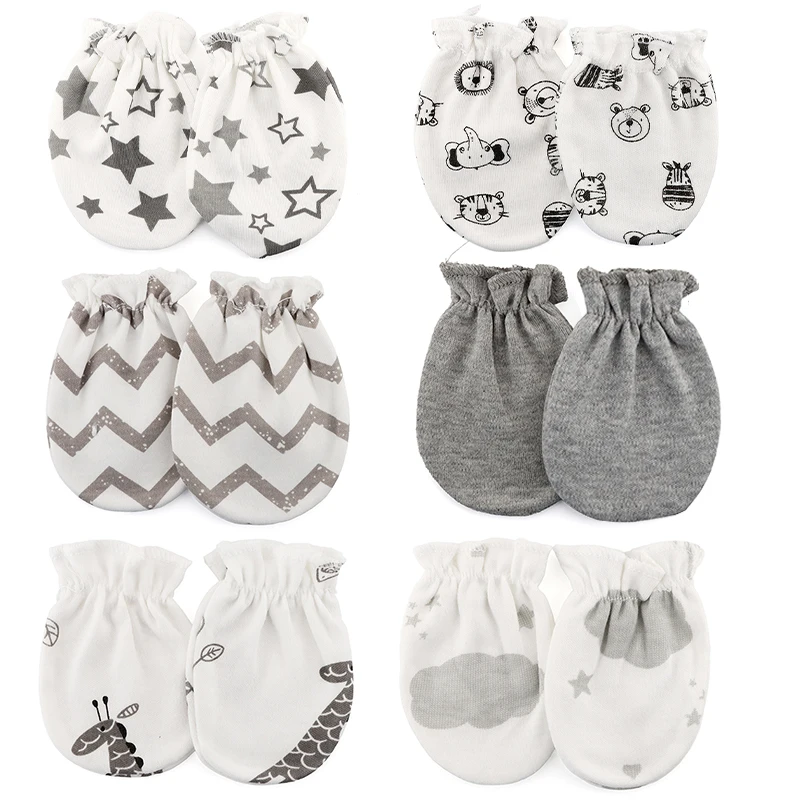 6 par/lote de guantes para recién nacidos, manoplas de algodón con dibujos animados para niñas y niños, manoplas de protección facial suaves y transpirables para bebés, accesorios de 0-6M - imagen 3
