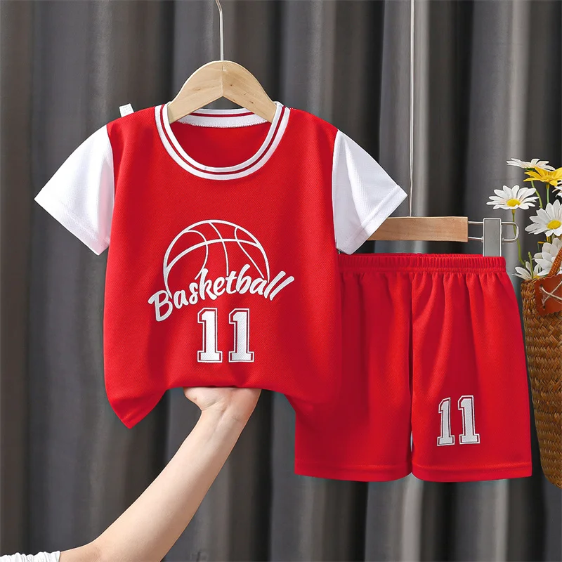 Conjunto deportivo infantil de baloncesto para verano: top y camiseta
