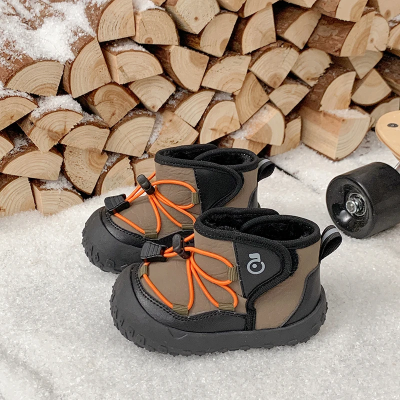 Otoño Invierno, botas de nieve para bebés y niños, zapatos para niños al aire libre, a prueba de viento, impermeables, antideslizantes, suela suave, botas gruesas de felpa para niños - imagen 2