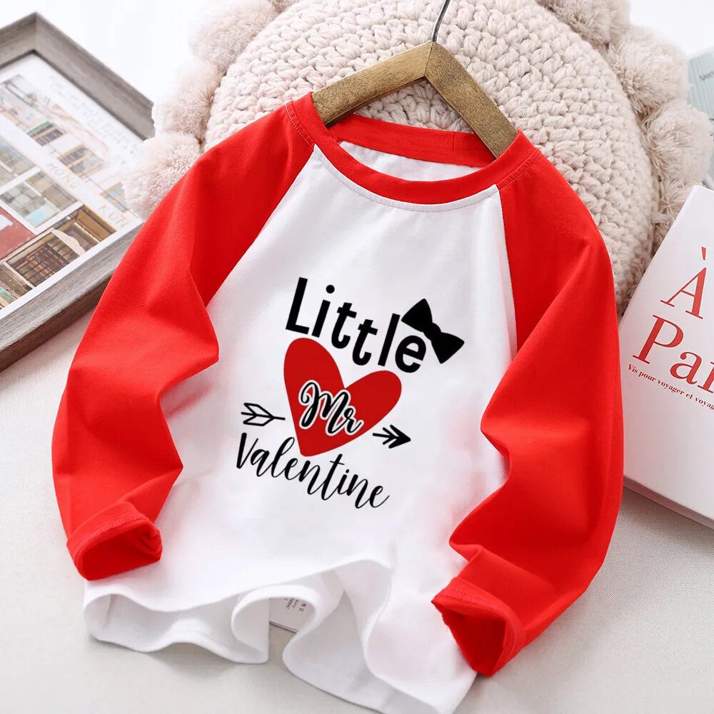 Camiseta con estampado de Little Miss Little Mr Valentine, ropa raglán para niños y niñas, Tops, traje a juego para hermanos, camiseta para niños - imagen 3