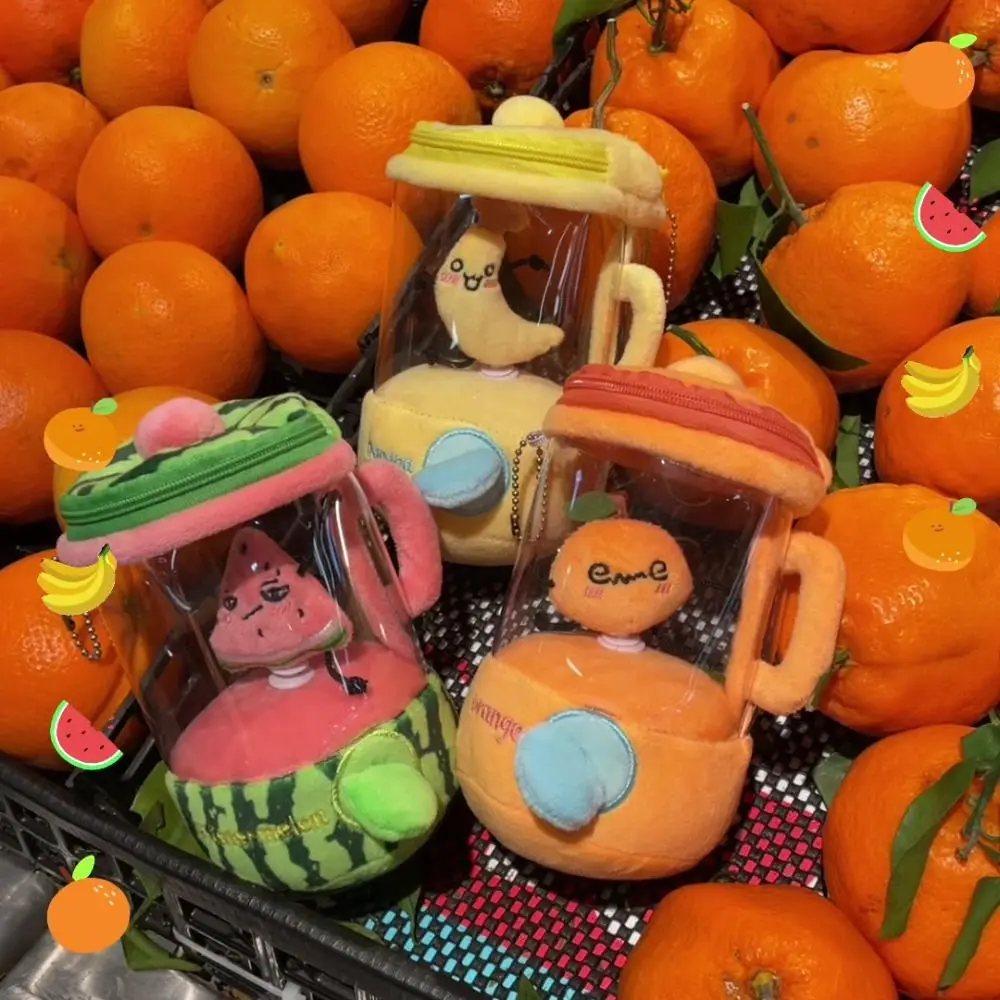 Exprimidor de frutas de dibujos animados, juguete de peluche, sandía/naranja/banana, bolsa, colgantes, licuadora, juguete, llaveros de felpa giratorios con cordón - imagen 4