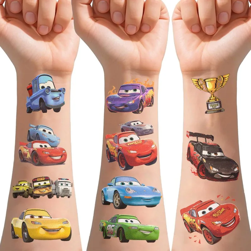 Pegatinas de tatuajes de Coches Lightning Mcqueen, pegatina decorativa de Anime de Disney para niños, suministros de fiesta de cumpleaños, favores, regalo bonito para niño