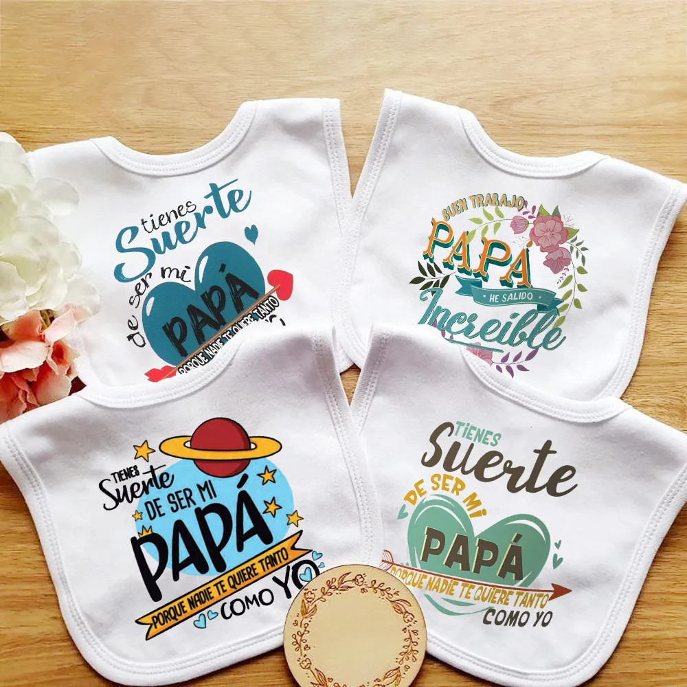 Divertido traje de bebé con estampado español, Baberos de algodón para niños y niñas, toalla de Saliva con estampado de corazón para recién nacidos, trajes infantiles, babero, los mejores regalos
