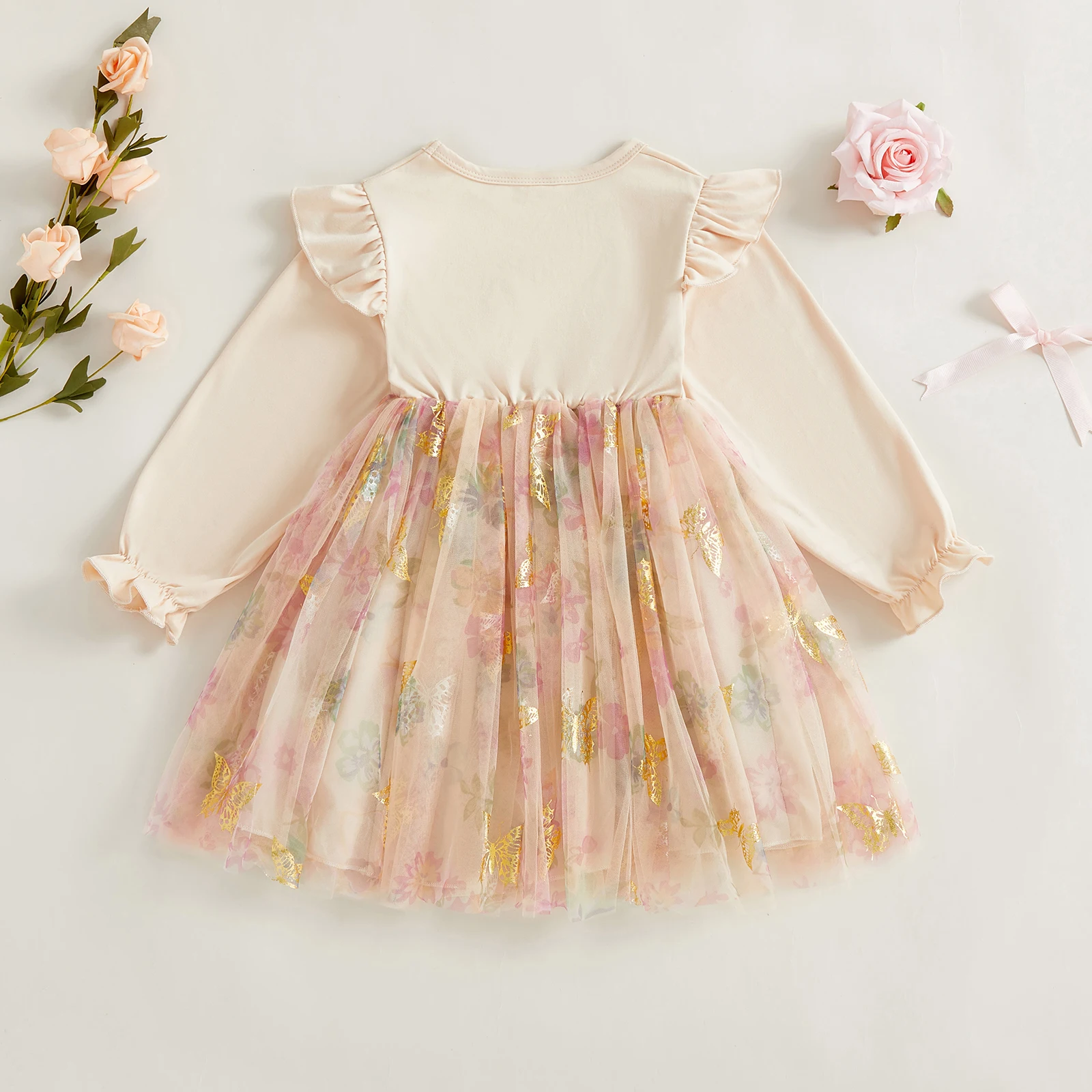 Tregren vestido princesa niña de tul mariposas con cinturón lazo - imagen 3