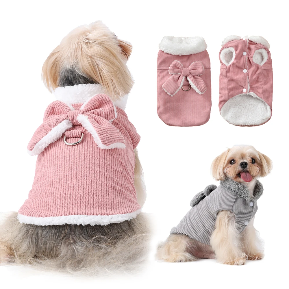 Chaqueta de invierno para cachorros, ropa cálida de lana para perros pequeños y medianos, chaleco con lazo, abrigo, suéter para Chihuahua Yorkie, disfraz para mascotas