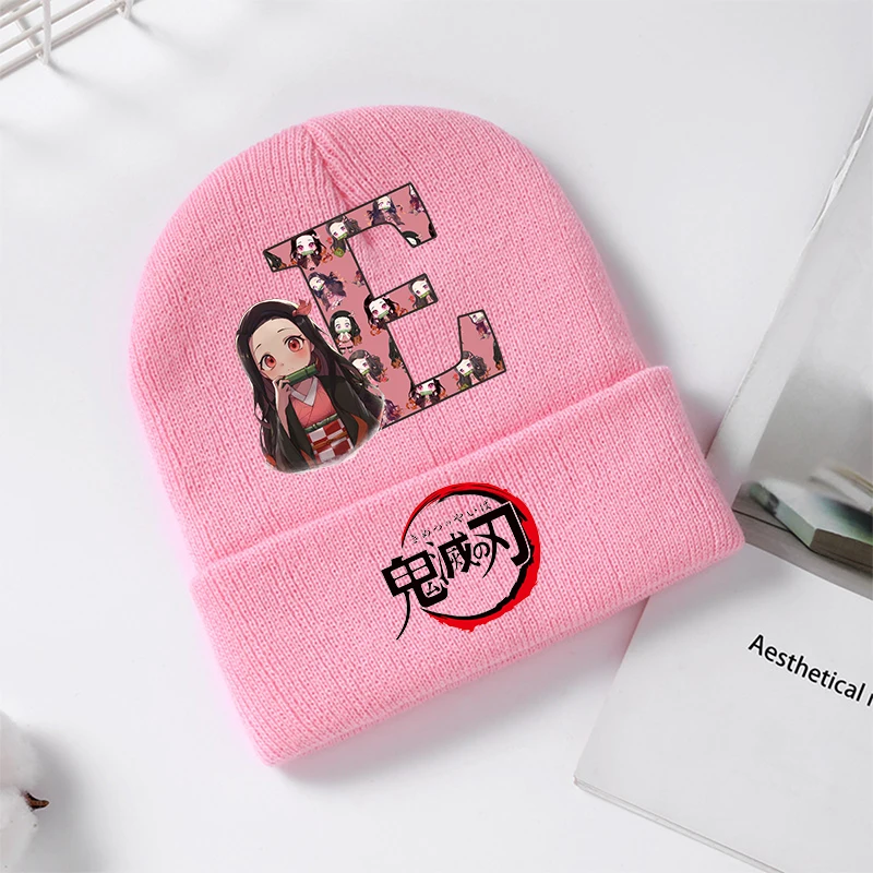 Gorros tejidos Demon Slayer Nezuko para niñas, gorros para niños, gorro de lana bonito de algodón para invierno, regalos para niños de dibujos animados, Anime para volver a la escuela - imagen 5