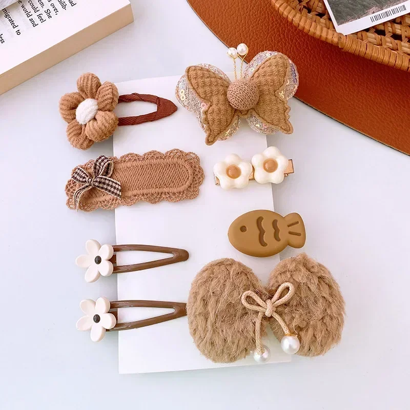 8 Uds. Pinza para el pelo para niña, pasador para el pelo con lazo Floral de oso de dibujos animados para niña pequeña, Color café Beige encantador, sombreros para niña - imagen 5