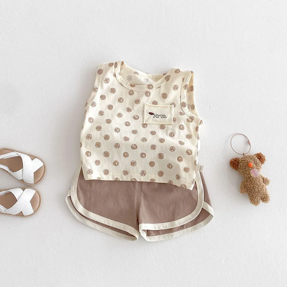 Conjunto de ropa de verano para bebé de 1 a 5 años, chaleco de lunares, pantalones cortos, trajes de 2 uds., conjunto de ropa informal para niño - imagen 5