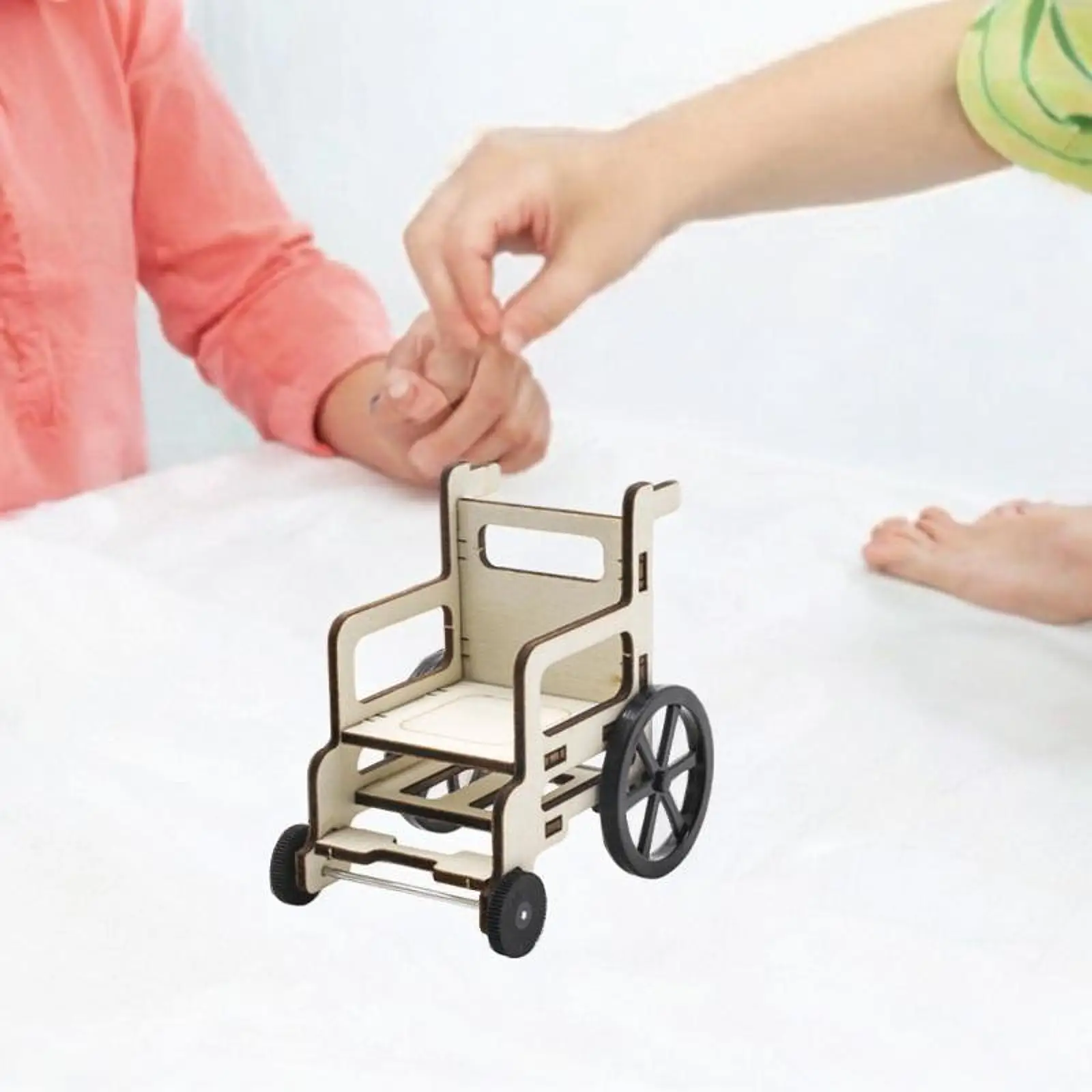 Science Wheelchair Model Dollhouse Miniature Small Creative Puzzle Building Kit Toy Wooden Kids Educational Toy DIY Assembly Toy