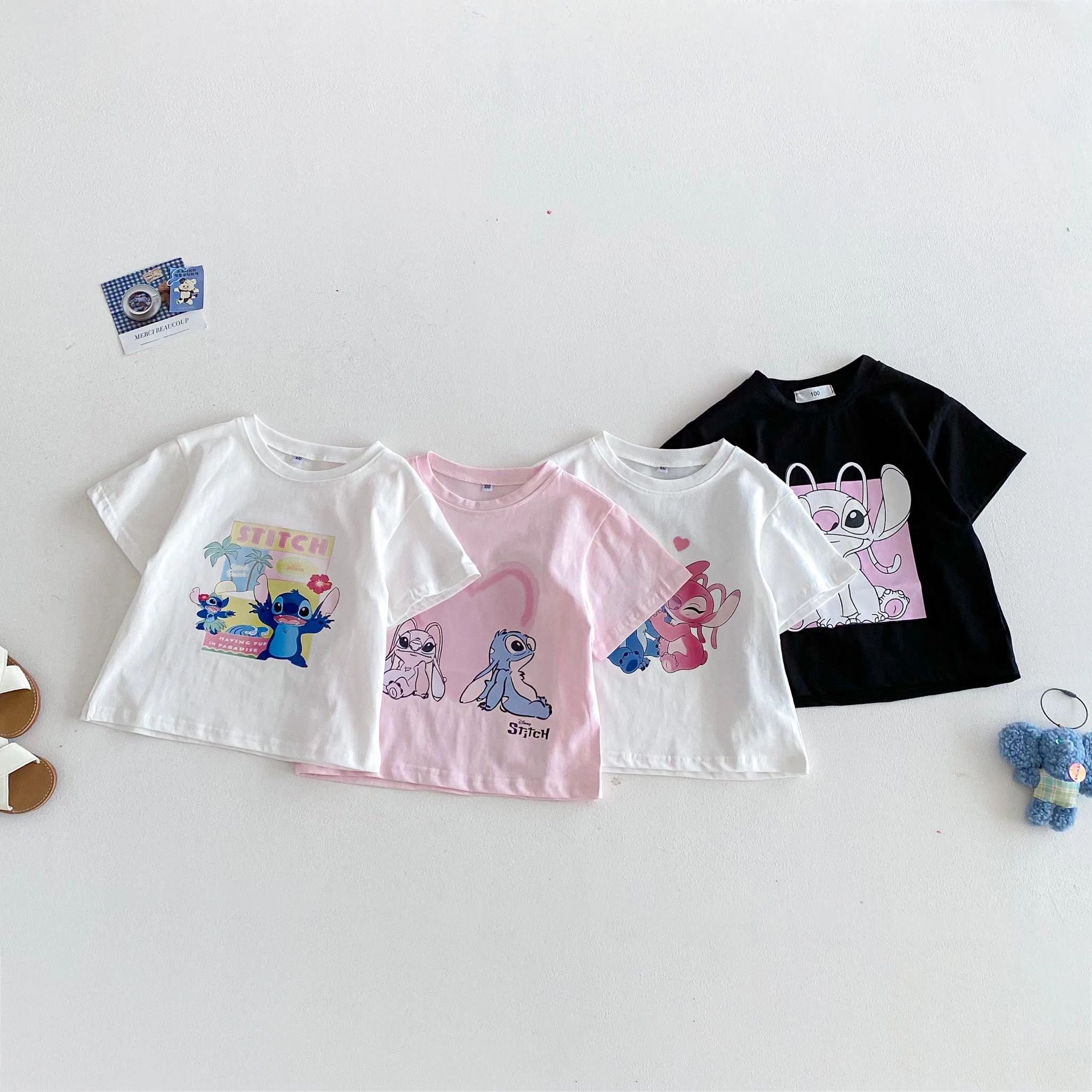 Camisetas de moda de dibujos animados de Disney para chicas, ropa de verano, pantalón corto informal sencillo, Tops de manga, Camiseta de algodón con cuello redondo para niños