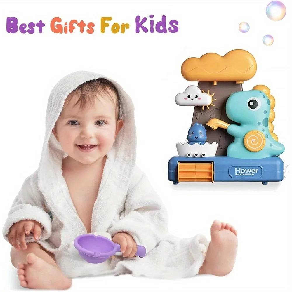 Juguete de baño para bebé: cabezal de ducha con forma de dinosaurio con dinosaurio desmontable y accesorios de baño, juego de hora de baño suave y no tóxico