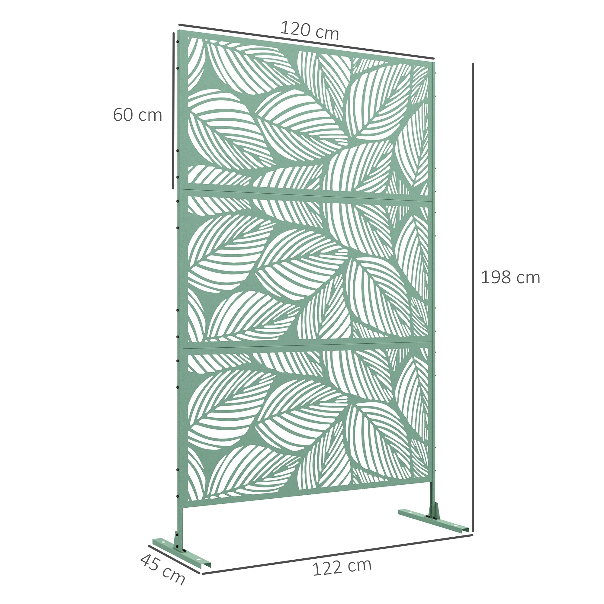 Outsunny Biombo de Exterior Separador de Ambientes con 3 Piezas Patrón de Hoja Grande y Marco de Acero Pantalla de Privacidad para Patio Terraza Jardín 122x45x198 cm Verde - imagen 3