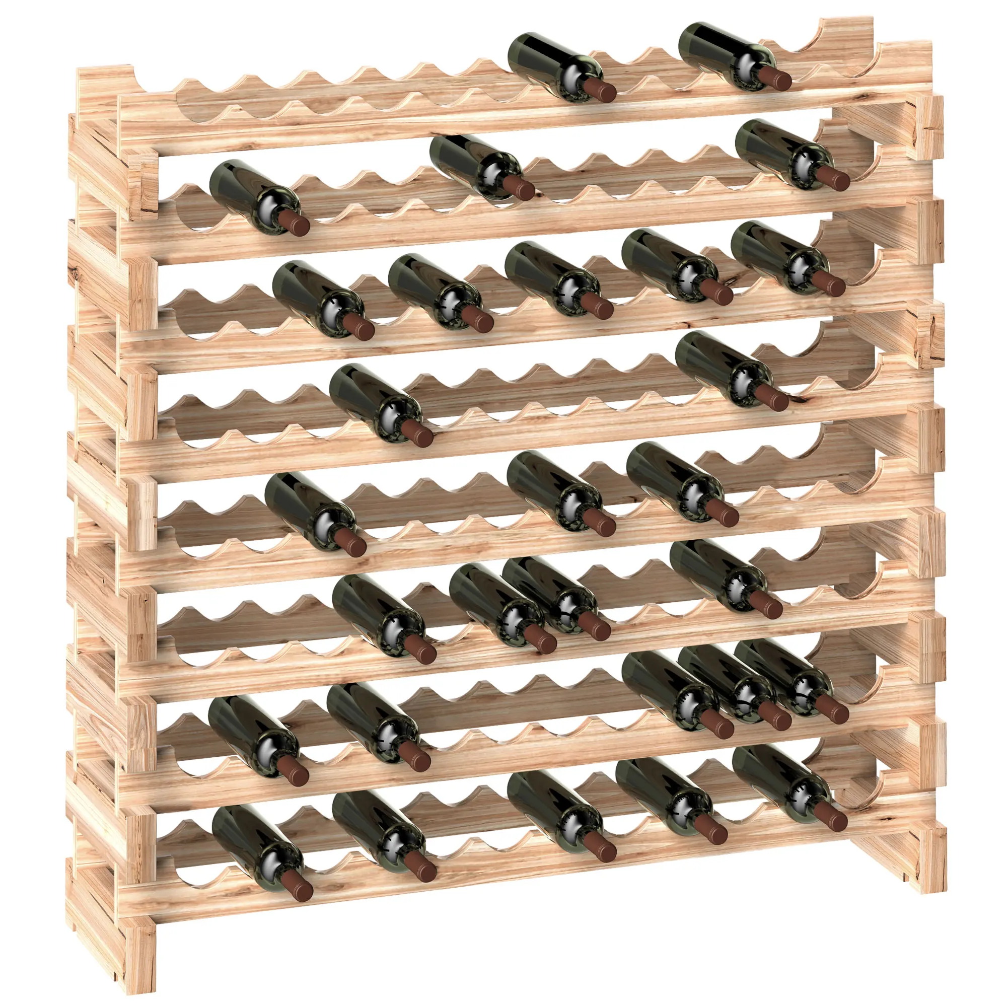 Botellero de Madera de Abeto HOMCOM, Vino con 8 Estantes Para 96 Botellas y Peso Máximo 100 kg, 114x28x113,5 cm, Madera Natural - imagen 2